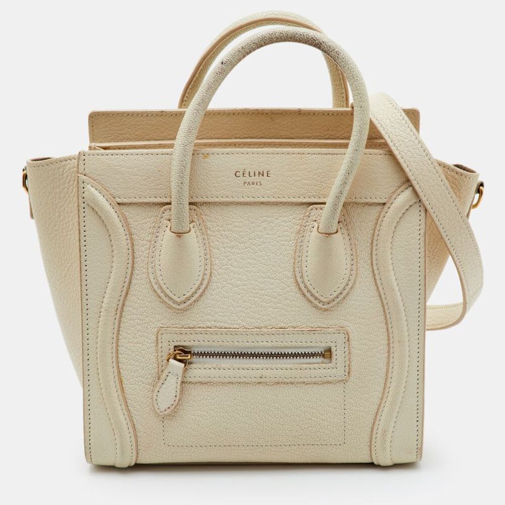 Celine Luggage Nano Off White Leather Tote